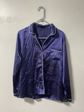 Satin Pajama Top with White Piping - Deep Purple